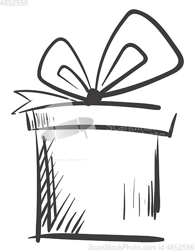 Image of A black and white sketch of a present box topped with decorative