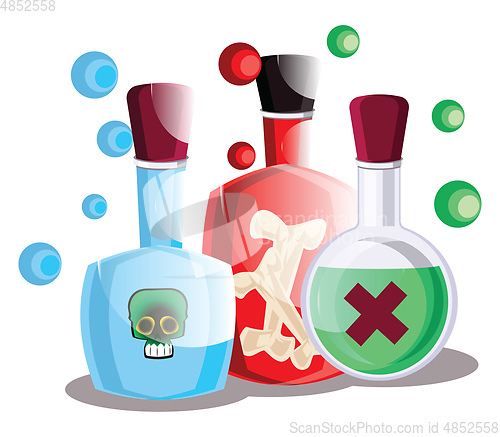 Image of Blue red and green poison halloween bottles vector illustration 