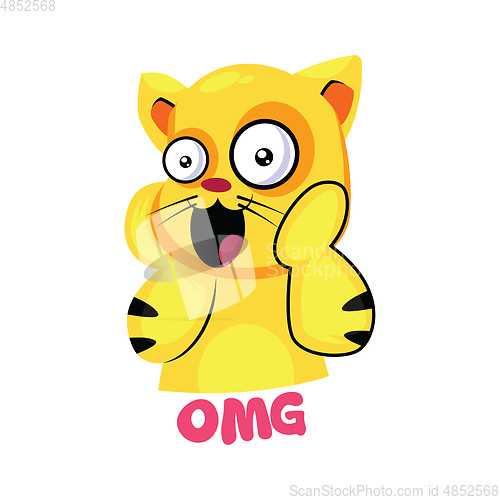 Image of Yellow suprised cat saying OMG vector illustration on a white ba