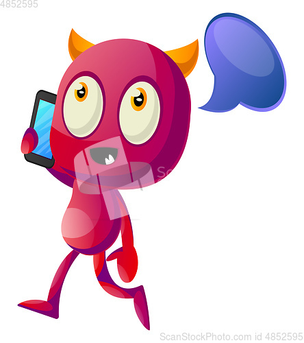 Image of Devil talking on cellphone, illustration, vector on white backgr