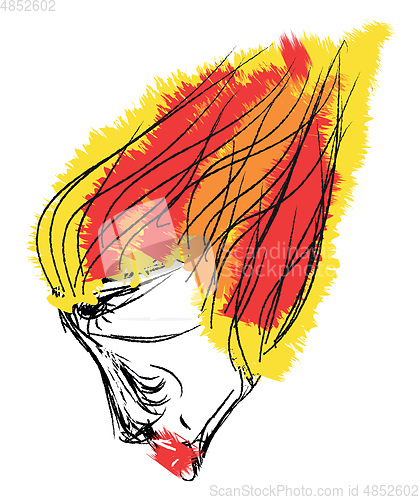 Image of Pencil drawing of a woman with red-orange and yellow hair vector