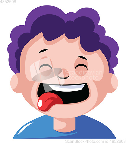 Image of Boy with curly purple hair is craving some food illustration vec