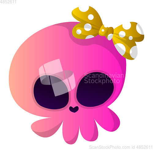 Image of Cute pink cartoon skull with yellow tie vector illustartion on w