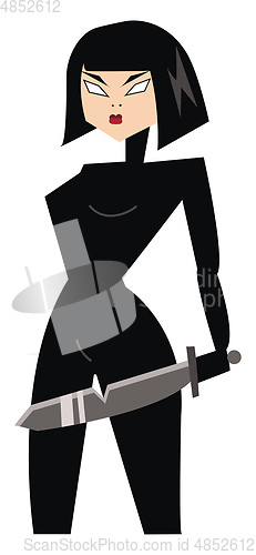 Image of A woman with a sword is dressed in a ninja warrior costume vecto