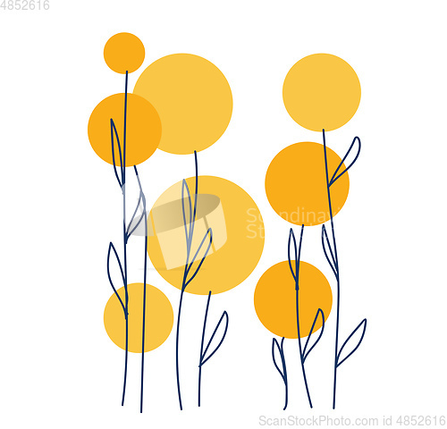 Image of Line art of few yellow-colored flowers vector or color illustrat