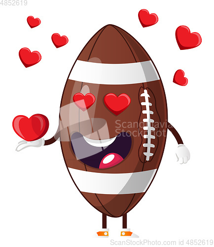 Image of Rugby ball is holding heart, illustration, vector on white backg