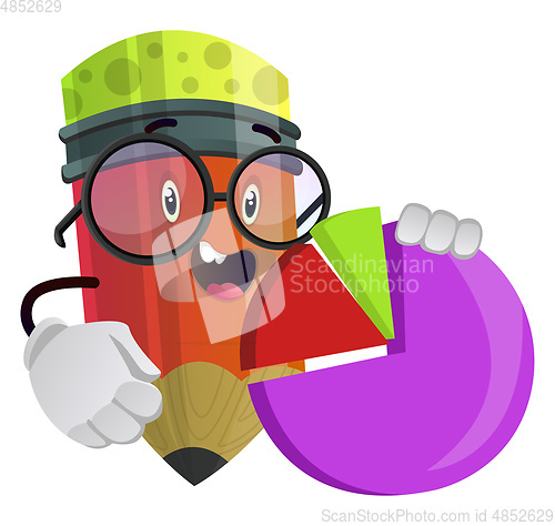 Image of Red pencil holding a pie chart illustration vector on white back
