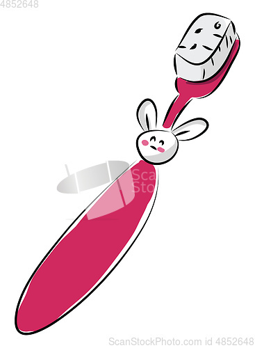 Image of Pink toothbrush for children with a bunny on vector illustration