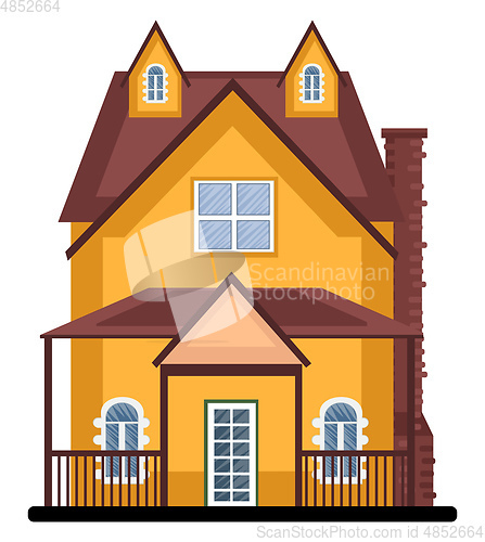 Image of Cartoon orange building with red roof vector illustartion on whi