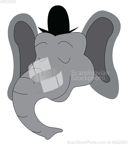 Image of Face of a cute elephant with a top hat over the head vector colo