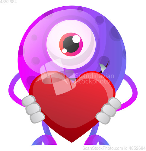 Image of Purple monster holding heart illustration vector on white backgr