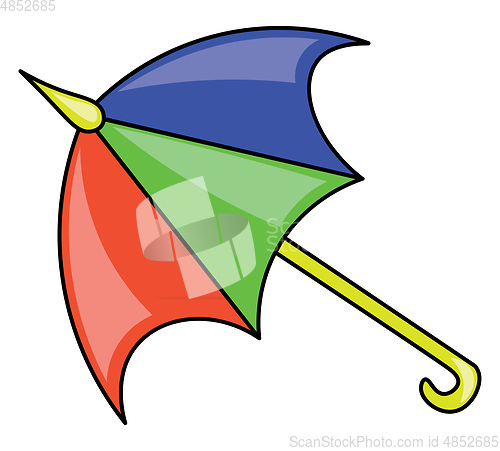 Image of A bright and colorful umbrella with a long yellow holder well-su