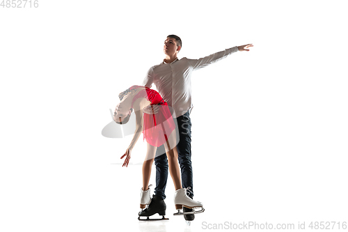 Image of Duo figure skating isolated on white studio backgound with copyspace