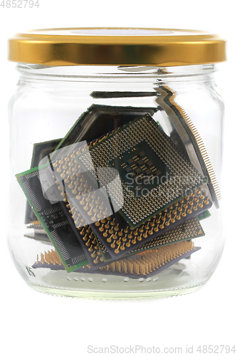 Image of computer chips in the glass bottle