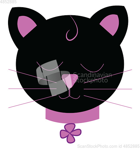 Image of A fluffy black kitten with bright purple neck ribbon bow vector 