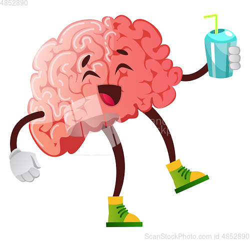 Image of Brain is enjoying a soda, illustration, vector on white backgrou