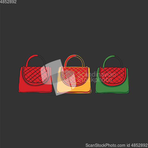 Image of Clipart of three women\'s handbags over black background vector o