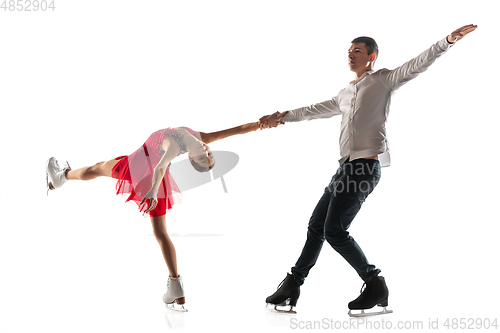 Image of Duo figure skating isolated on white studio backgound with copyspace