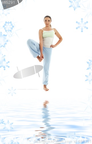 Image of yoga standing on white sand