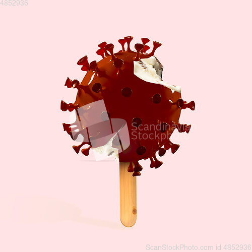 Image of Icecream made of models of COVID-19 coronavirus, concept of pandemic spreading