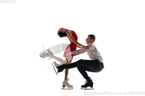 Image of Duo figure skating isolated on white studio backgound with copyspace