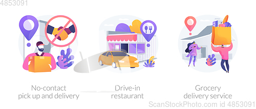 Image of Safe way to get food and essentials abstract concept vector illustrations.