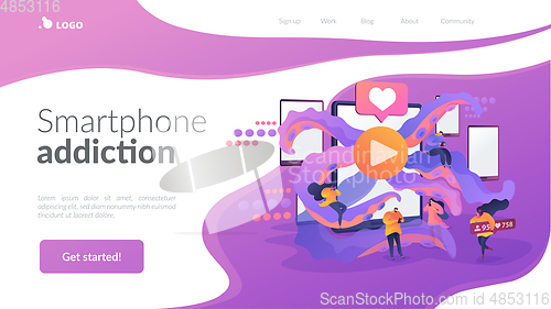 Image of Smartphone addiction landing page template.