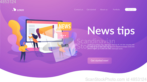 Image of Social media and news tips, smart city landing page template.