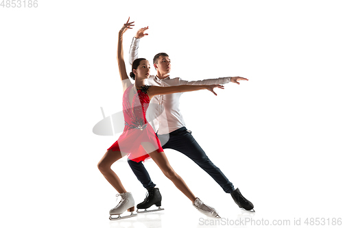 Image of Duo figure skating isolated on white studio backgound with copyspace