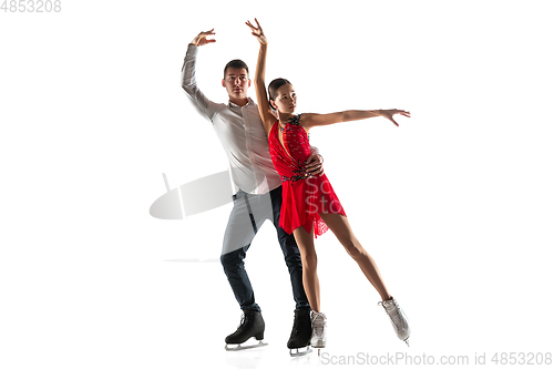 Image of Duo figure skating isolated on white studio backgound with copyspace