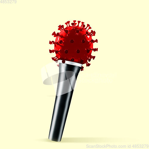 Image of Speaker made of models of COVID-19 coronavirus, concept of pandemic spreading