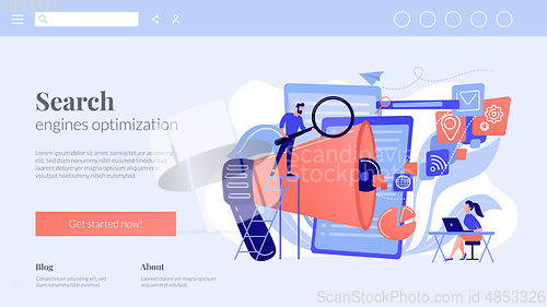 Image of Search engines optimization concept landing page.