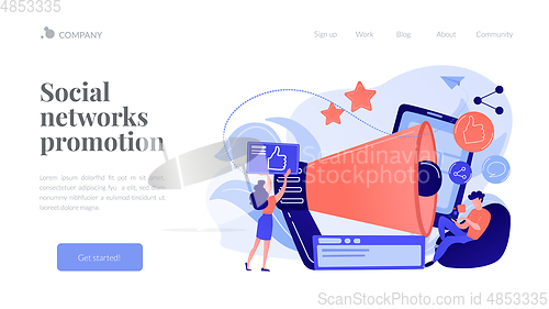 Image of Social networks promotion concept landing page.