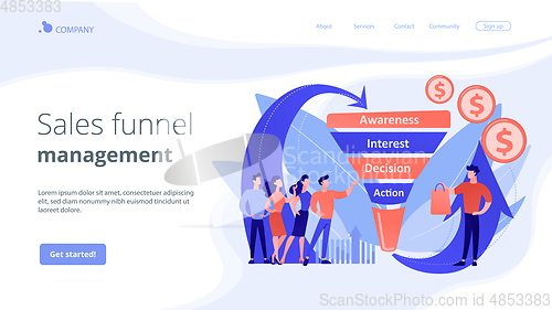 Image of Sales funnel management concept landing page.