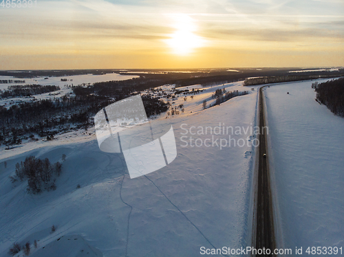 Image of Aerial view of a winter road