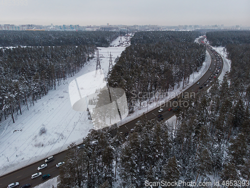 Image of Aerial view of a winter road