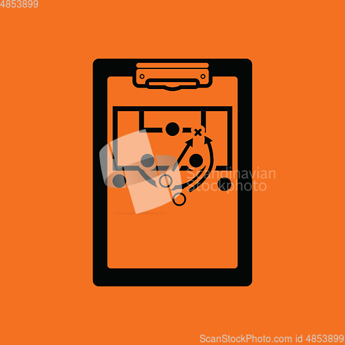 Image of Soccer coach tablet with scheme of game icon