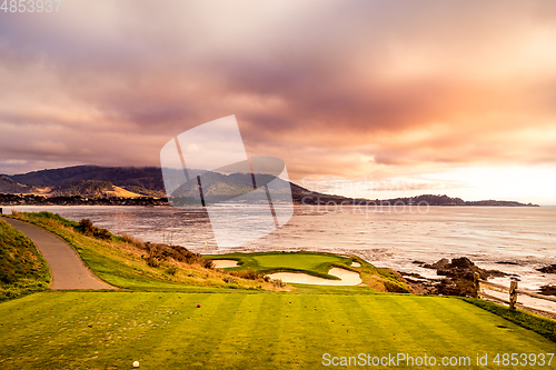 Image of Pebble Beach golf course, Monterey, California, usa