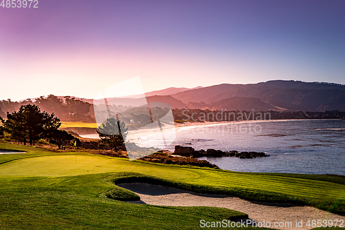 Image of Pebble Beach golf course, Monterey, California, usa