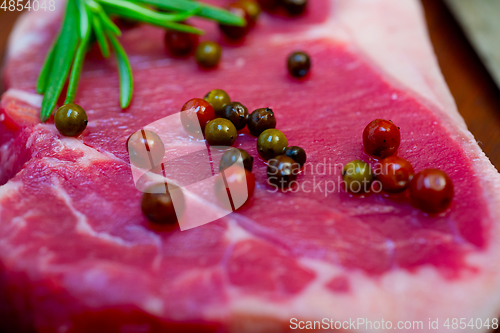 Image of raw uncooked  ribeye beef steak butcher selection