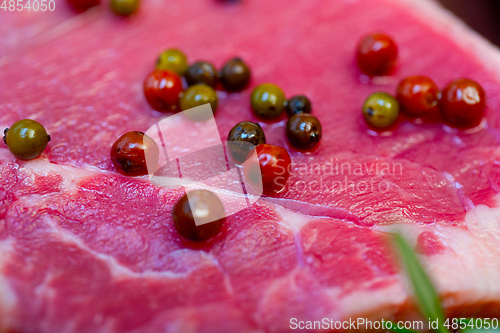 Image of raw uncooked  ribeye beef steak butcher selection