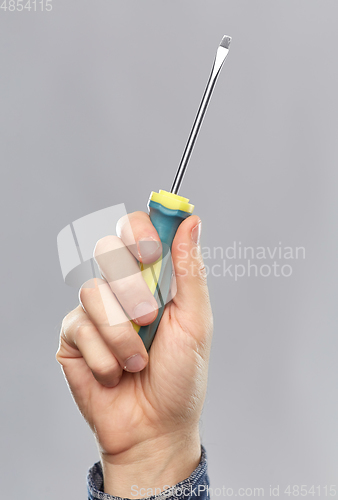 Image of close up of builder's hand holding screwdriver