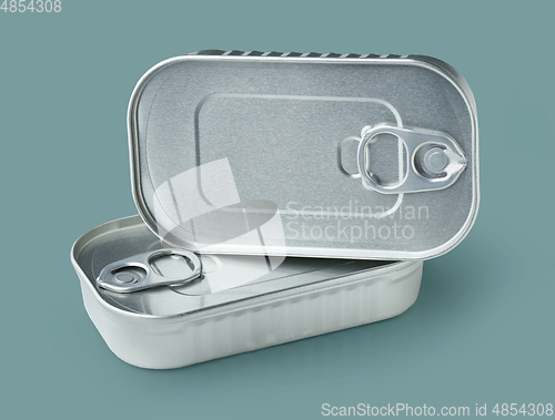 Image of metal cans isolated on grey background