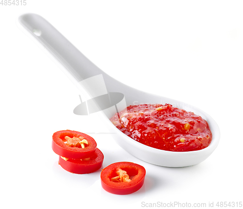 Image of spoon of hot chili sauce