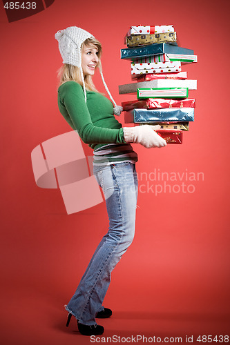 Image of Caucasian girl with gifts