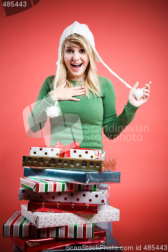 Image of Caucasian girl receiving gifts