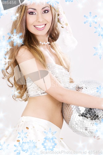 Image of sexy santa helper with disco ball