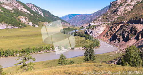 Image of waves, spray and foam, river Katun in Altai mountains. Siberia, Russia