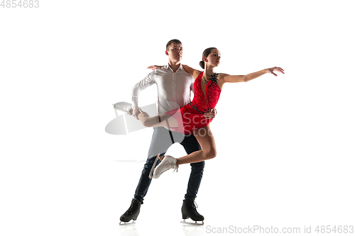 Image of Duo figure skating isolated on white studio backgound with copyspace