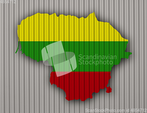 Image of Map and flag of Lithuania on corrugated iron
